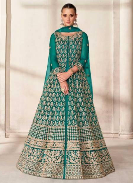 Sea Green Colour AASHIRWAD PRISHA Wedding Wear Heavy Work Designer Long Anarkali Suit Collection 9200